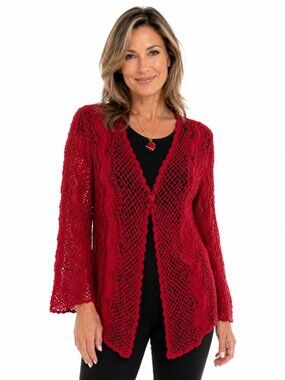 TanJay Open-Knit Red Crochet Cardigan - Med Petite